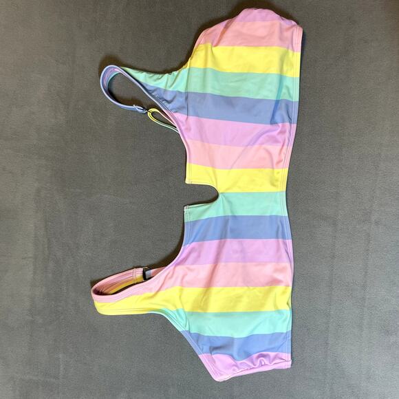 Ninety Nine Pastel Stripe Bikini Top Womens 3X Pink Purple Multicolor Rainbow - Picture 2 of 11
